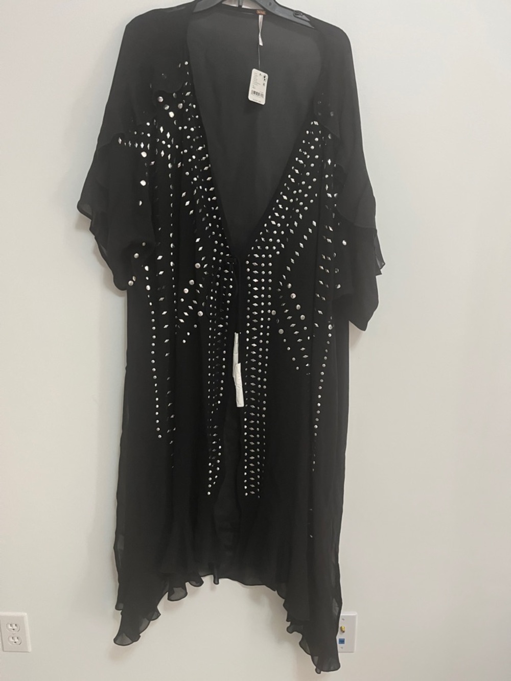 1281. FREE PEOPLE So Billie Studded Duster in Black One Size NWOT $148 - Picture 4 of 6